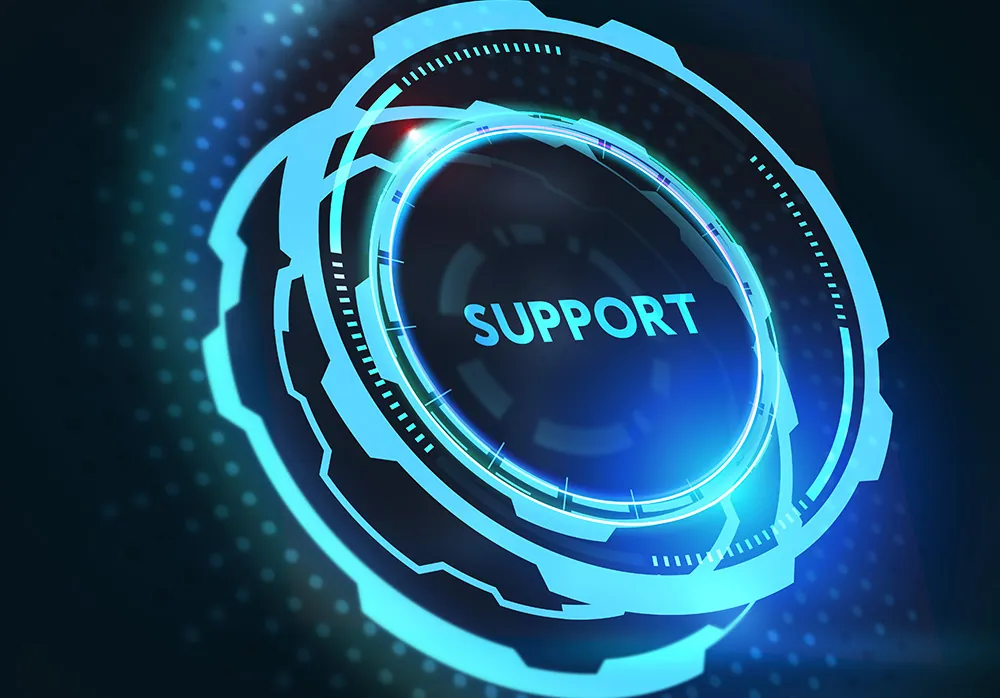 Glowing dial with the word Support
