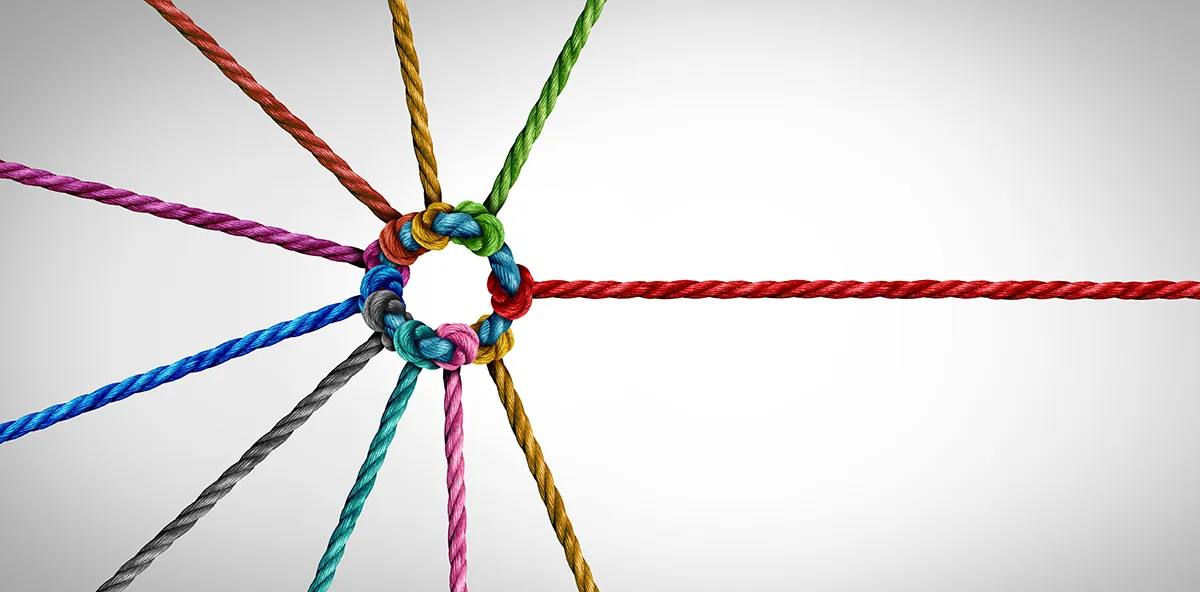 Coloured ropes tied together in a knot